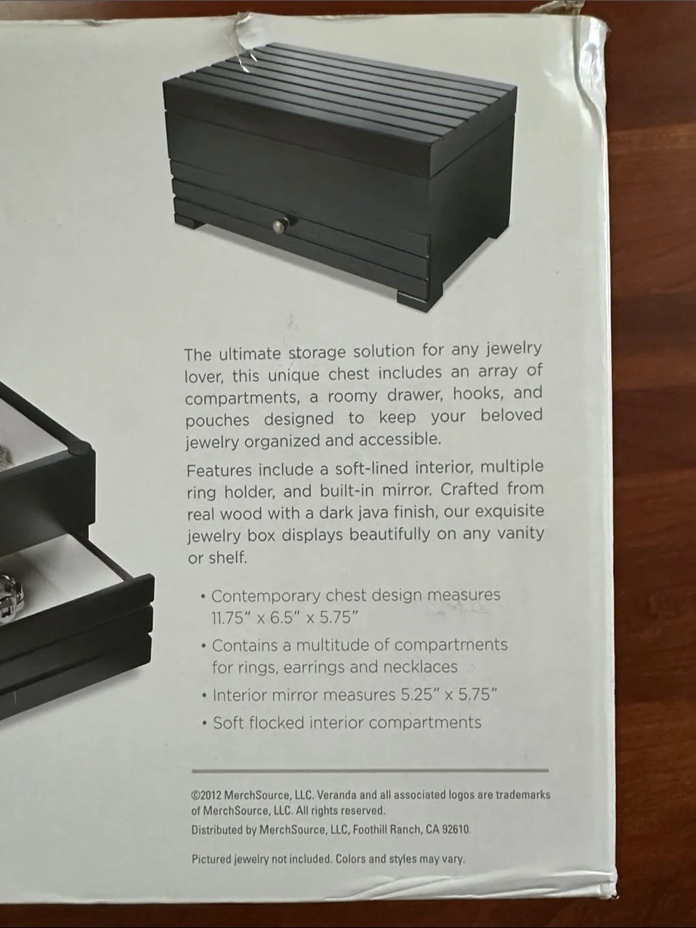 Black Wooden Jewelry Box NWT